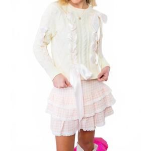 NEW DIPPED SHOP khloe chunky cable knit ribbon detail sweater in white